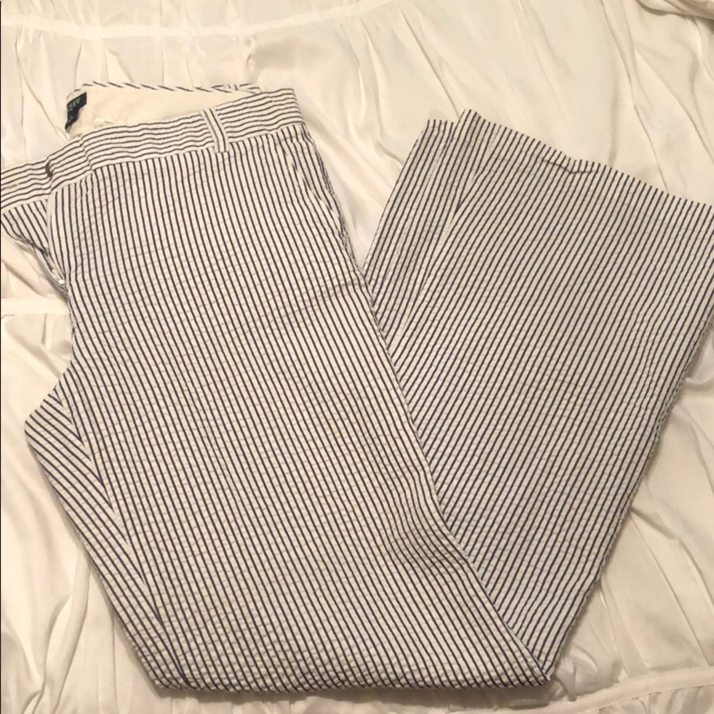 J. Crew City Fit Navy and White Seersucker pants
